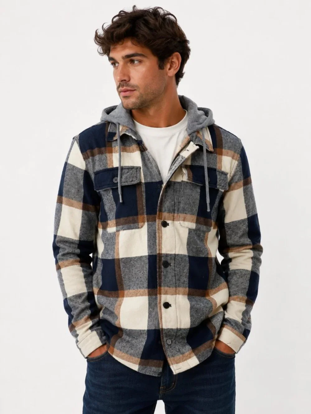 LEVI'S Plaid Cotton Sherpa Lined Hoodie Jacket Mens Small